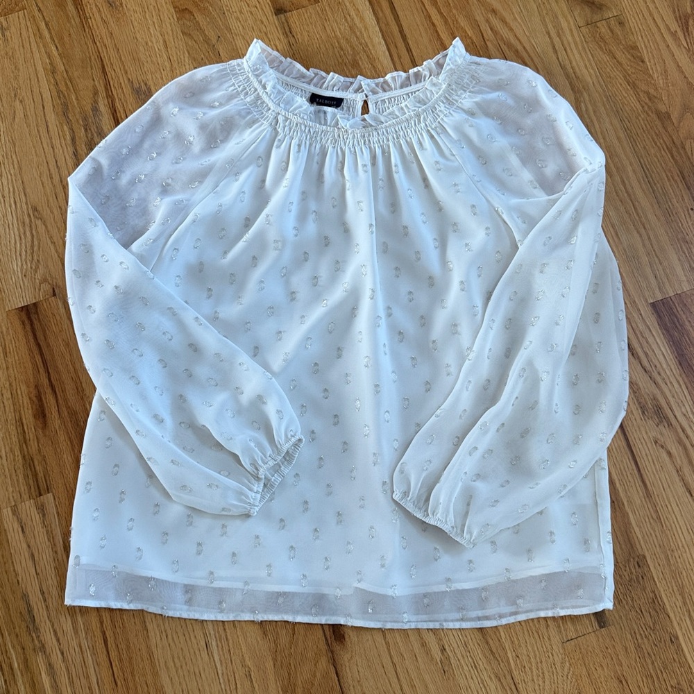 TALBOTS Cream Lined Sheer Blouse with Silver Details, Size Large - Picture 2 of 7